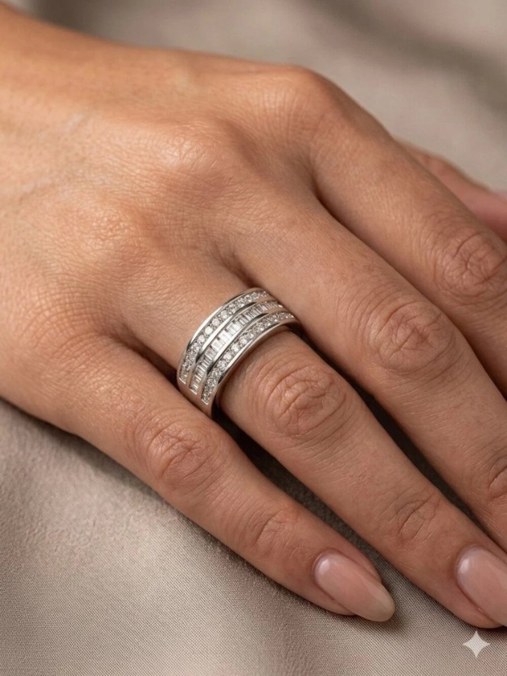 0.5 Natural Diamonds Baguette Silver 925 Ring S.7